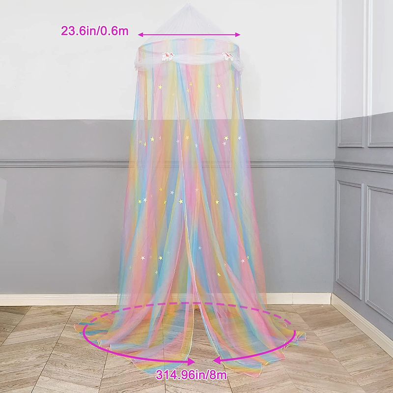 Bed Canopy Bed Curtains Mosquito Net Room D&eacute;cor with Stars for Bedroom, Rainbow