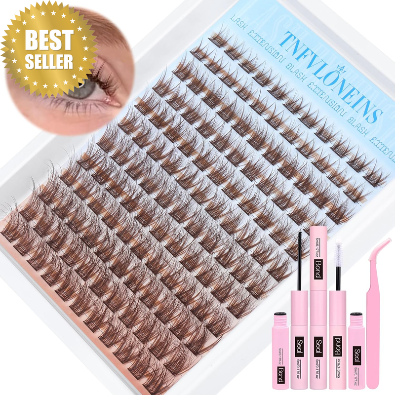 Brown Lash Clusters Kit Natural Eyelash Clusters Fluffy Lash Extension Kit Wispy
