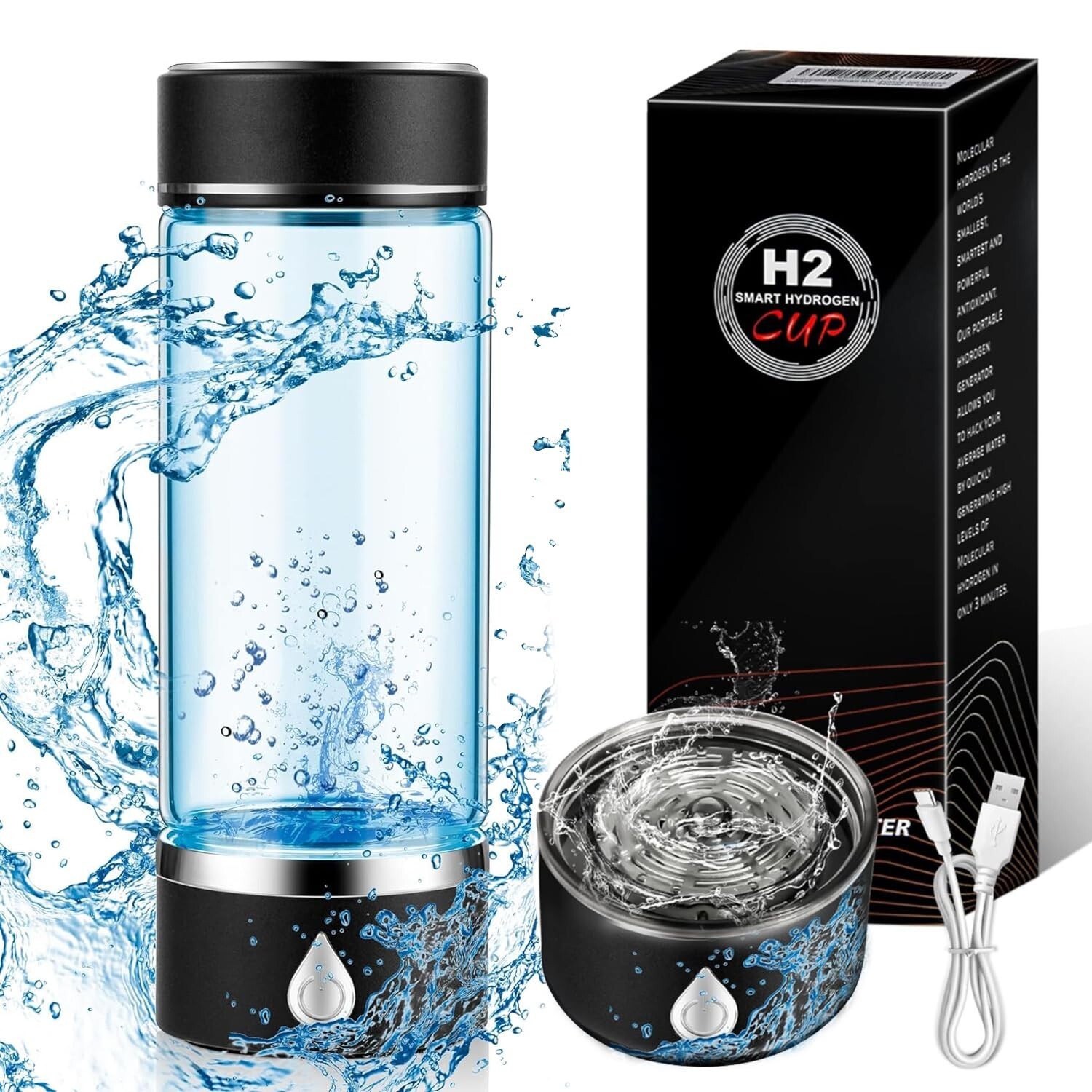 H2 Smart Hydrogen Cup Hydrogen Water Generator NEW! BLACK