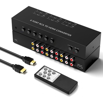 Y.D.F 6 Port RCA to HDMI Converter 6 Way RCA Composite CVBS AV Switch to HDMI...