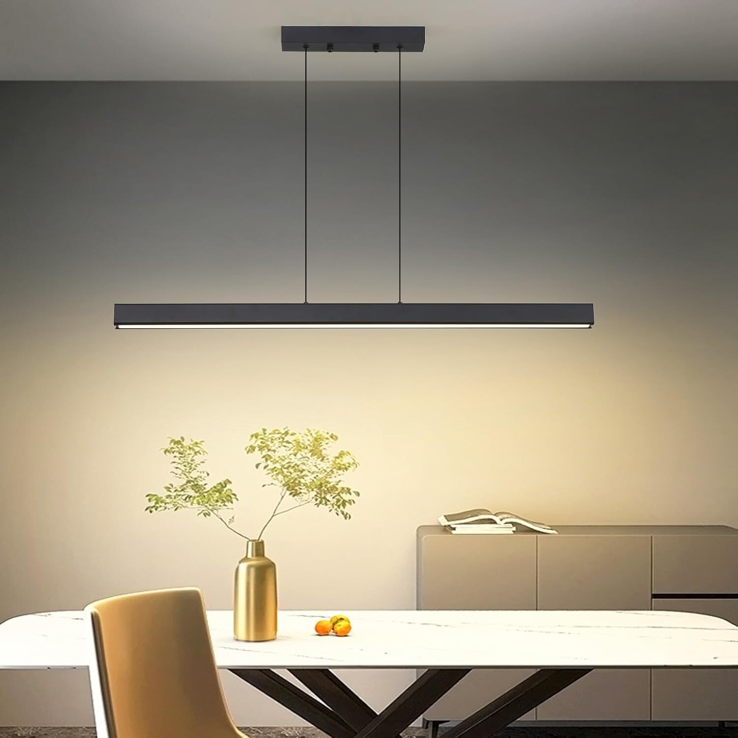 Mikeru 80cm Dimmable Ceiling Hanging Pendant Light,Kitchen or Living Room Black