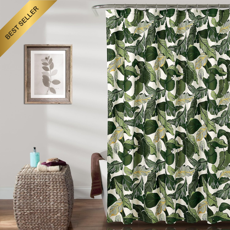 Tropical Paradise Shower Curtain - Fabric Leaf Rainforest Island Print Design, 7