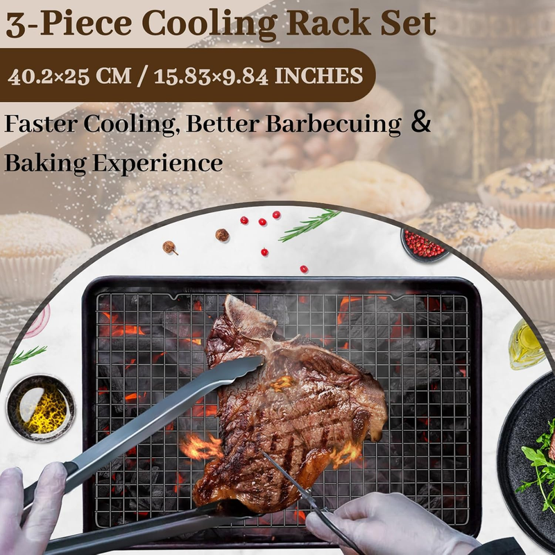 Black Cooling Rack Set of 3 Pieces, 15.83 x 9.8 Inches Heavy Duty Wire Rack with