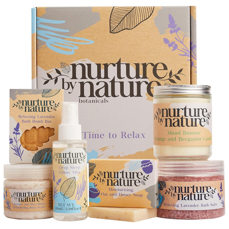 Nurture by Nature Spa Gift Baskets for Women - at Home Spa Kit, Bath Set