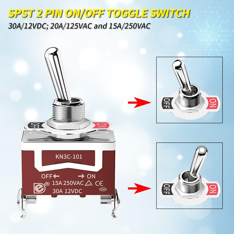 Toggle Switch 12V DC 125V SPST 2 Pin Waterproof Marine Toggle Switch 12 Volt On