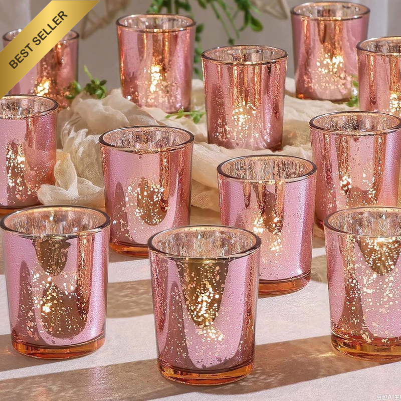 12 Pcs Rose Gold Glass Tealight Holders Votive Bulk Wedding Centerpiece