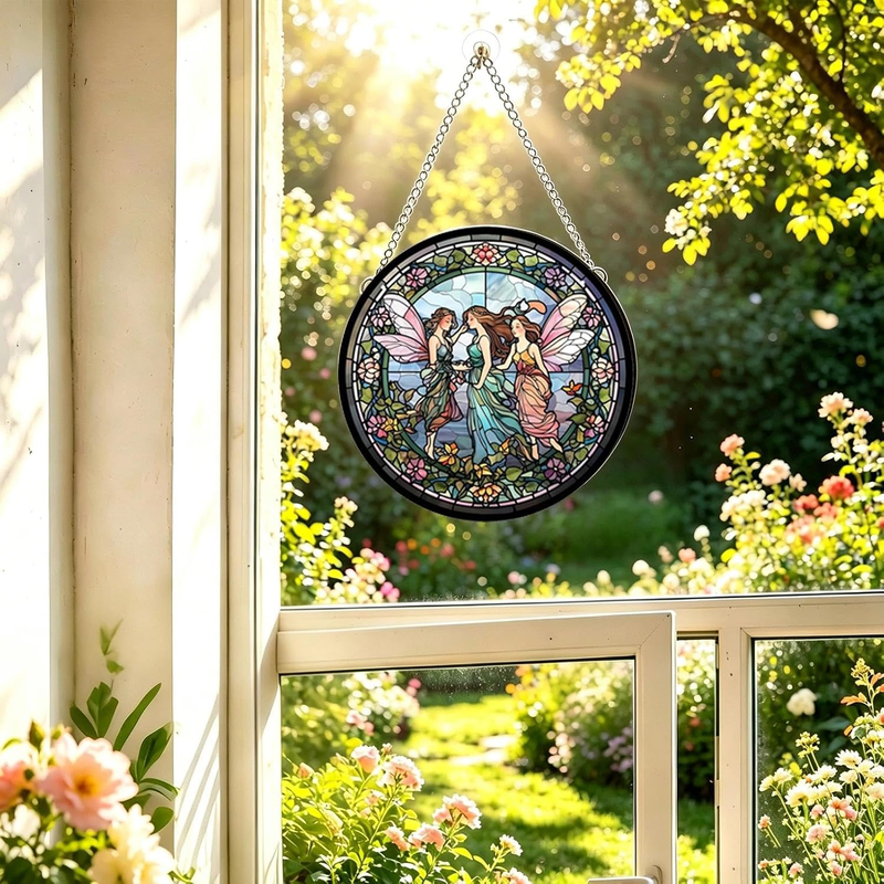 Flower Fairies Acrylic Window Hanging, Fairyland Wall Hanging Spring Summer Gard
