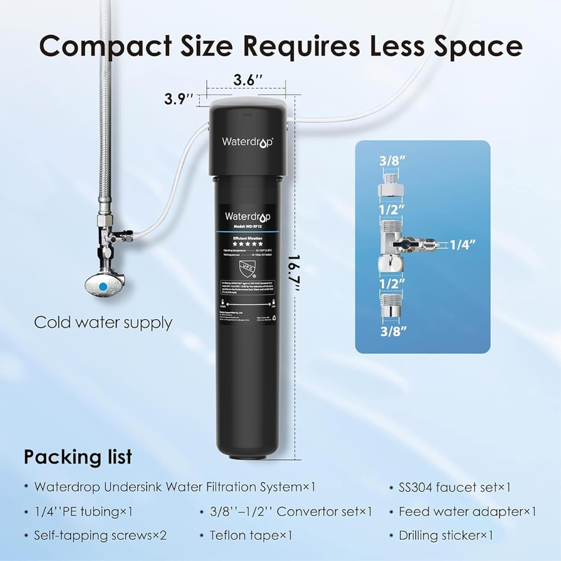 15UB Under Sink Water Filter System, Reduces Lead, Chlorine, Bad Taste & Odor, U