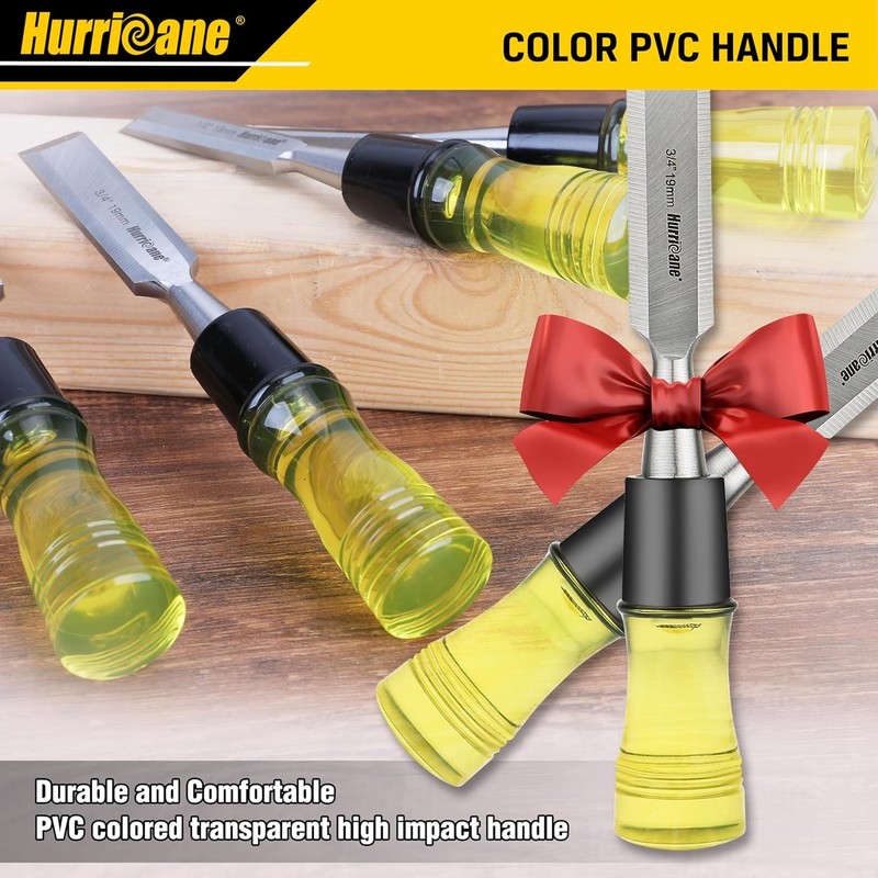 4 Piece Wood Chisel Set for Woodworking, CR-V Steel Beveled Edge Blade, Durable