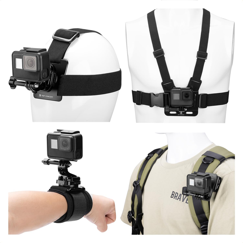 4-in-1 Adjustable Chest Strap, Head Mount, Wrist Band, Backpack Clip, with Phone