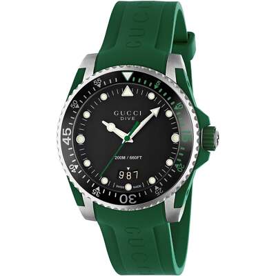 Pre-owned Gucci Ya136310 Dive 40mm Men's Green Rubber Watch