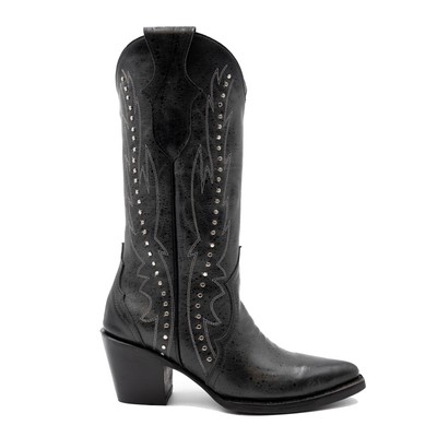 Pre-owned Ferrini Womens Siren V-toe Black Leather Cowboy Boots