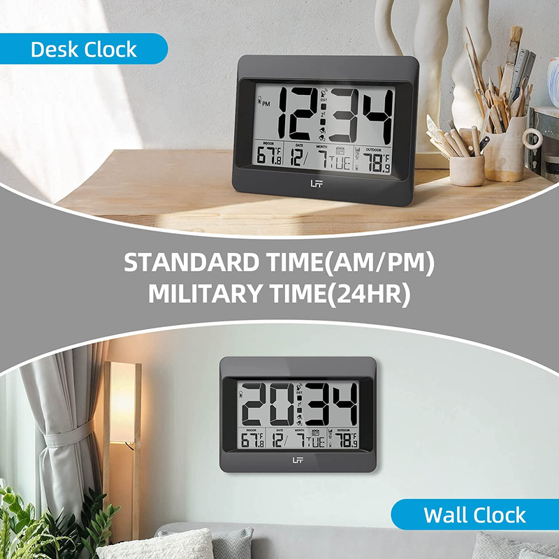 Atomic Clock, Digital Wall Clock Battery Operated, Desk Alarm Clock with Indoor