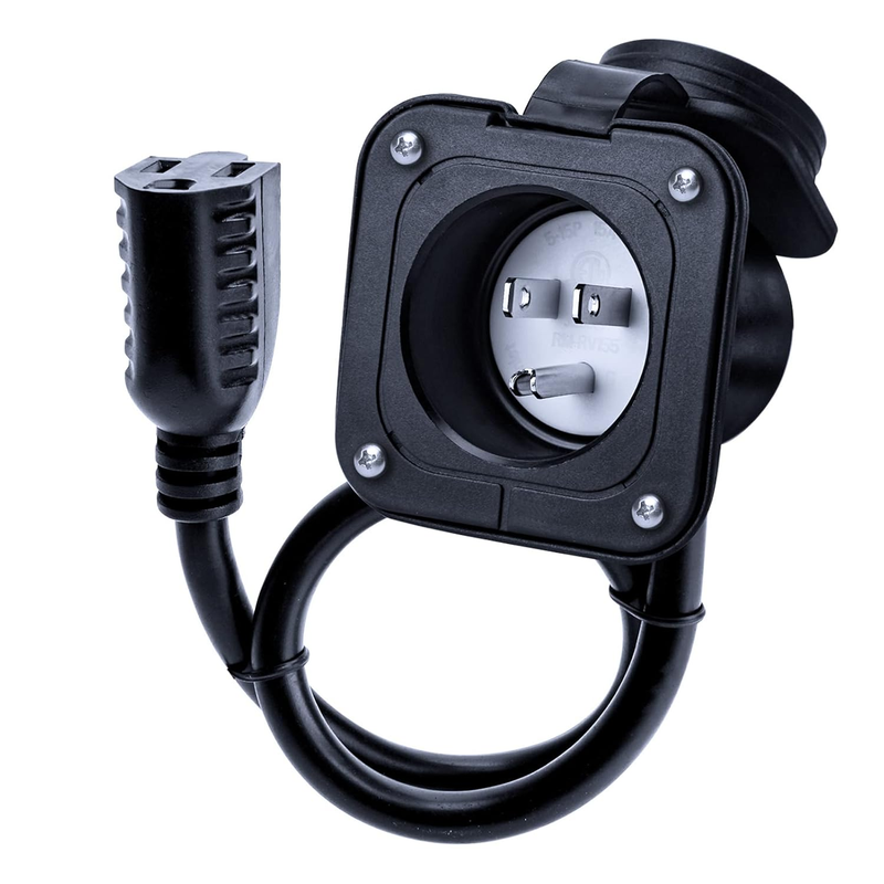 15A 125V AC Power Port Plug, Flanged RV AC Power Inlet Socket with Extension Cab