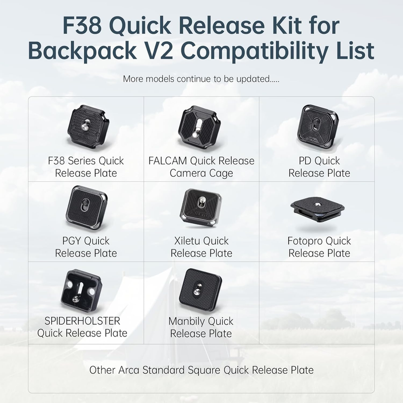 F38 Quick Release Kit for Backpack Straps V2, QR Plate Tripod Mount Adapter Capt
