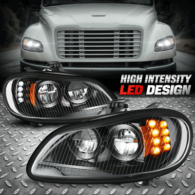 Для 03-18 Freightliner M2 106 112 Полная светодиодная фара высокой мощности Налобный фонарь черный