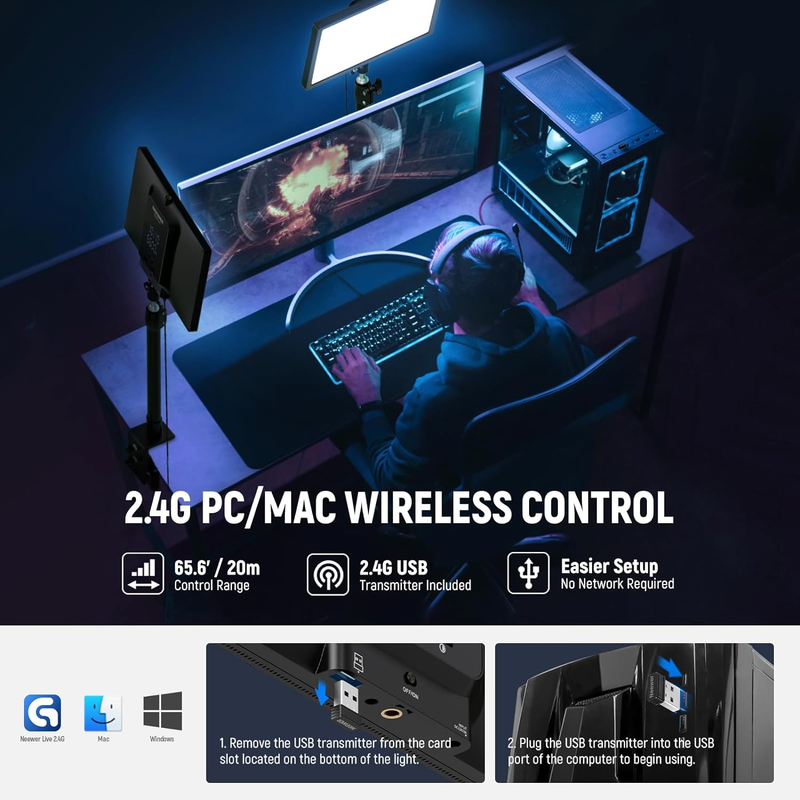 GL25B 12.9" Streaming Key Light, 2.4G RT100 Remote & PC/Mac APP Control 25W 2300