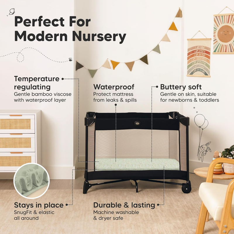 2-Pack Waterproof Pack and Play Sheets,Mini Crib Sheets Fitted for Boy,Girl - Vi