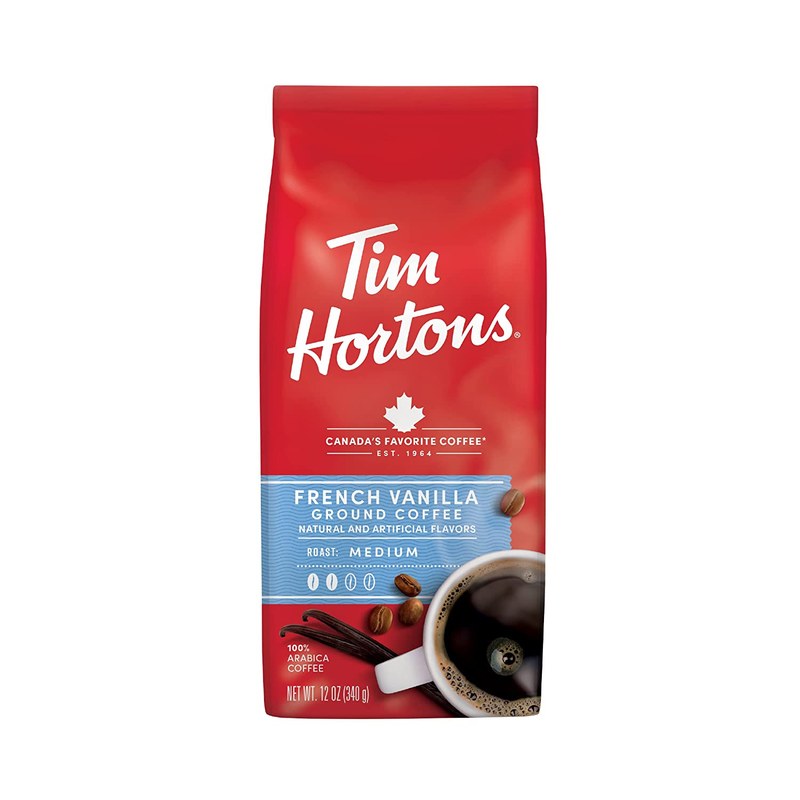 Tim Hortons French Vanilla, Flavored Roast Ground Coffee, Perfectly Balanced, Al