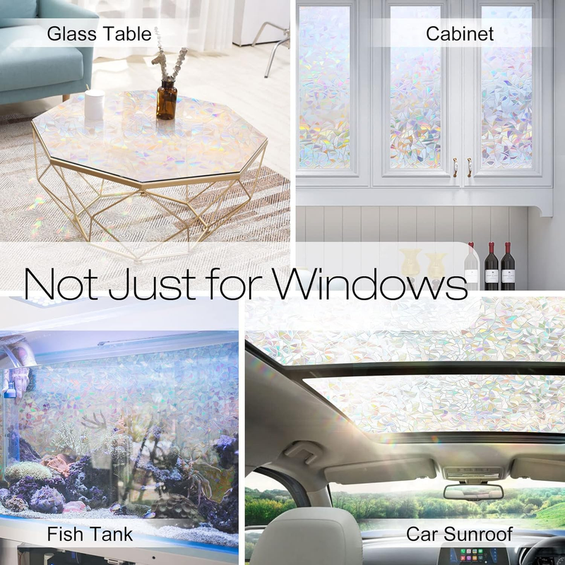 Rainbow Window Films for Privacy, 3D No Glue Decorative Window Clings, UV Blocki