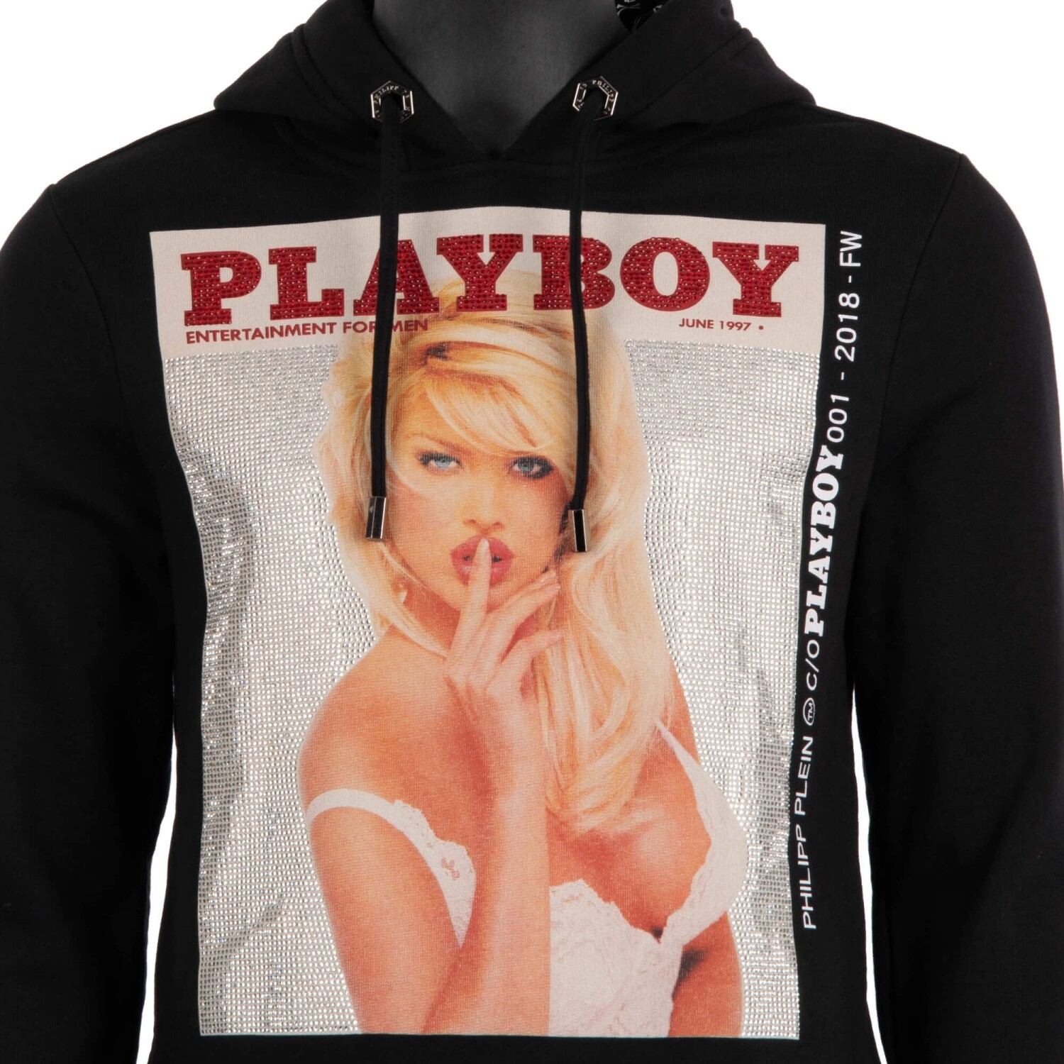 Pre-owned Philipp Plein X Playboy V. Silvstedt Cover Crystals Hoodie Sweater Black 08358