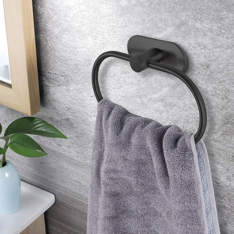 Black Self Adhesive Towel Ring Hand Towel Holder for Bathroom Hand Towel Racks W