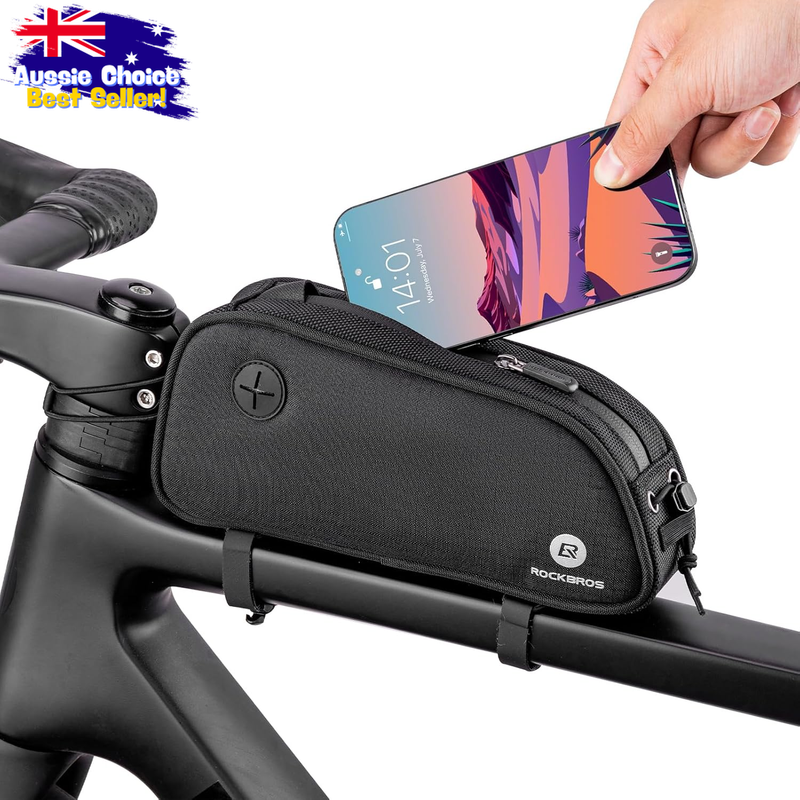 1.3L Top Tube Bike Bag - Lightweight, Elastic Cord, Zipper, Mesh Pockets