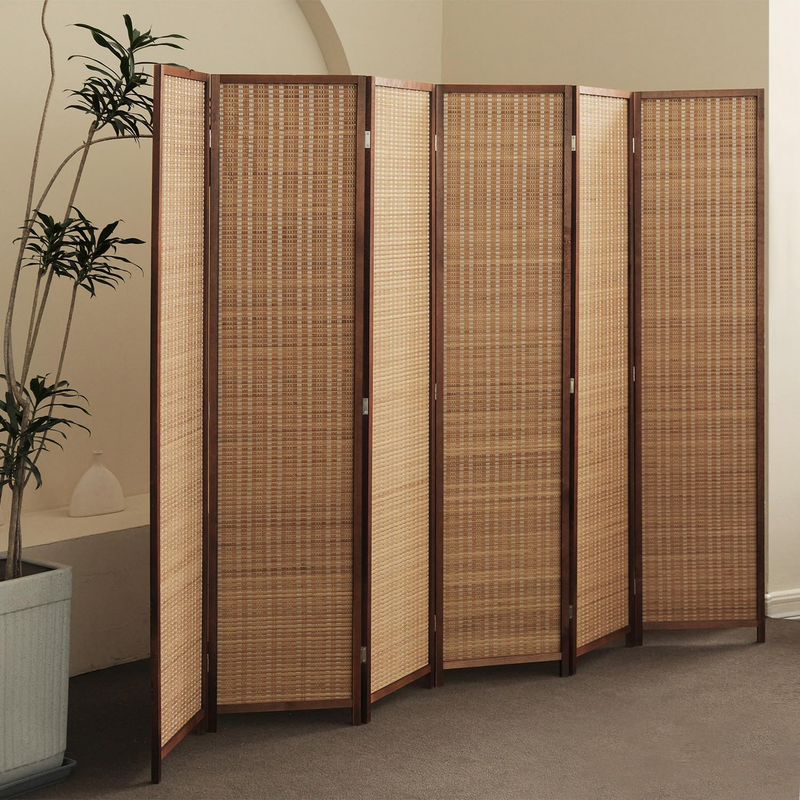 6 Panel Bamboo Room Divider - 5.6 Ft Tall Folding Privacy Screen for Room Separa