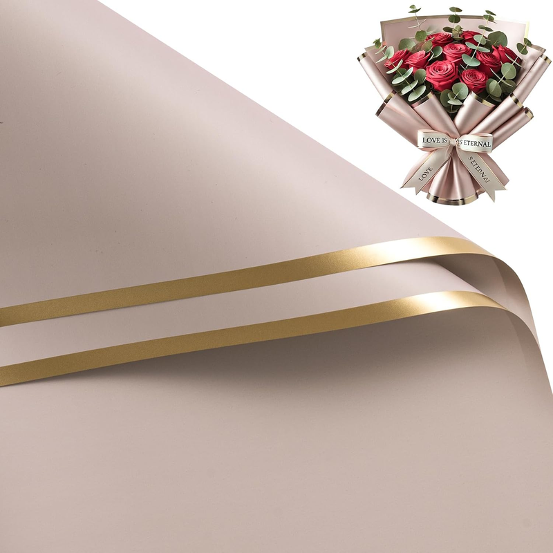 20 Sheets Flower Wrapping Paper - 22.4 X 22.4 Inch Nude Color with Gold Edge Wat