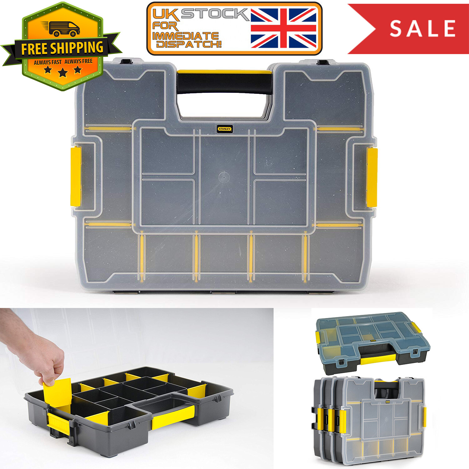 Stackable Tool Organiser Storage Case Toolbox DIY Screw Plastic Case Box Handle