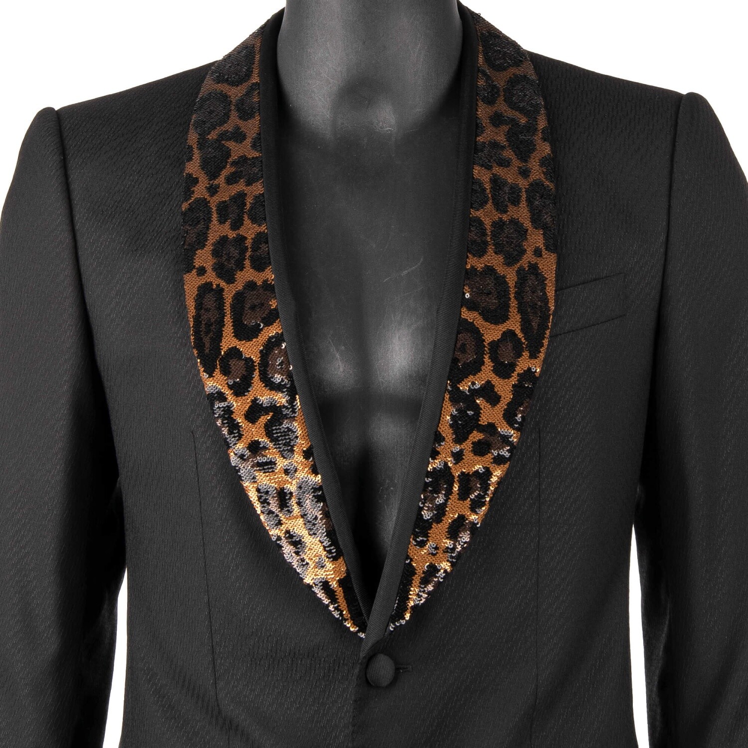 Pre-owned Dolce & Gabbana Tuxedo Blazer Jacket Sicilia W Sequins Leopard Lapel Black 09742