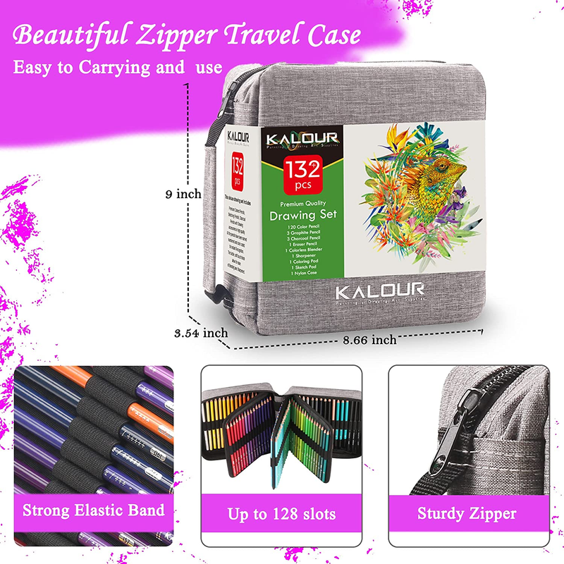 132 Colored Pencils Set, With Adult Coloring Book and Sketch Book, Art Supplies