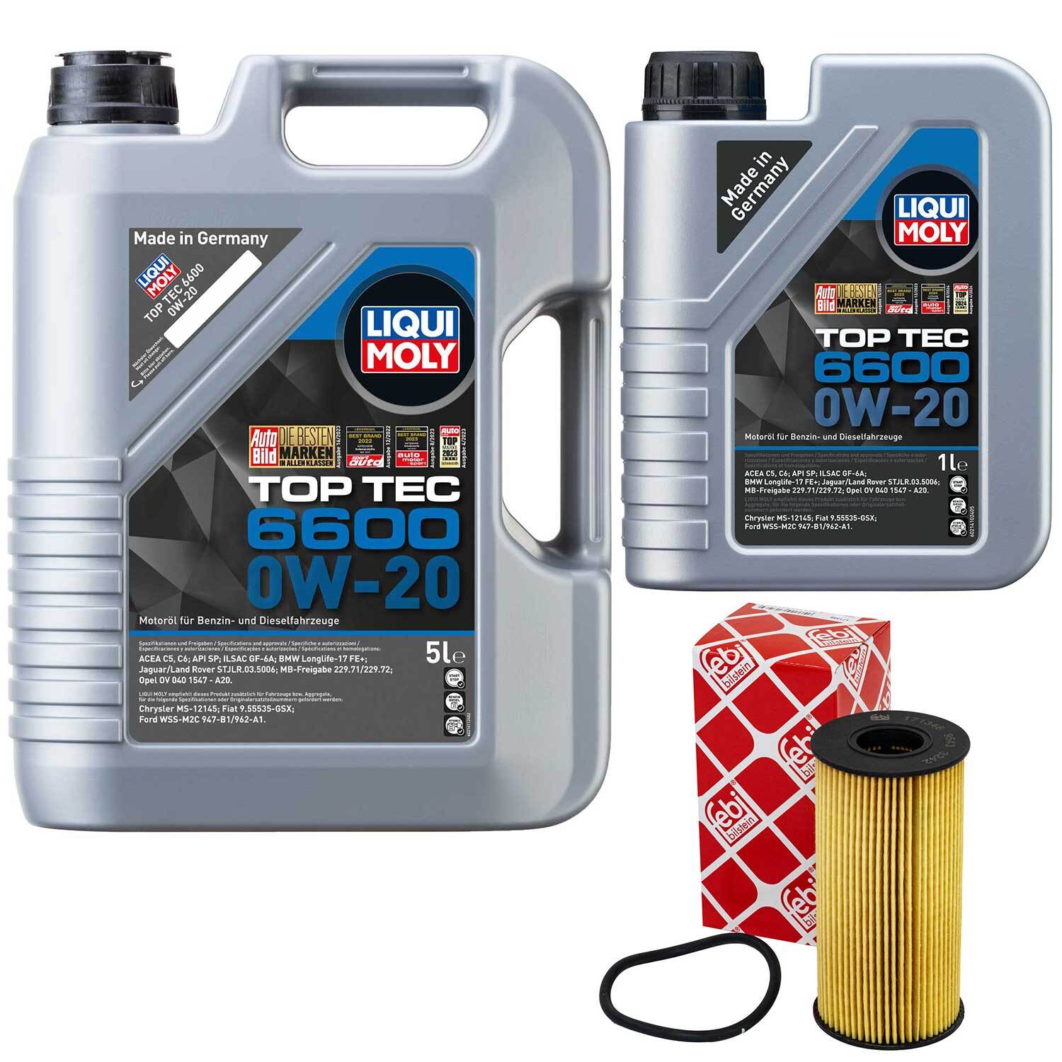 Motoröl Set Top Tec 6600 0W-20 LIQUI MOLY 6 Liter + Ölfilter