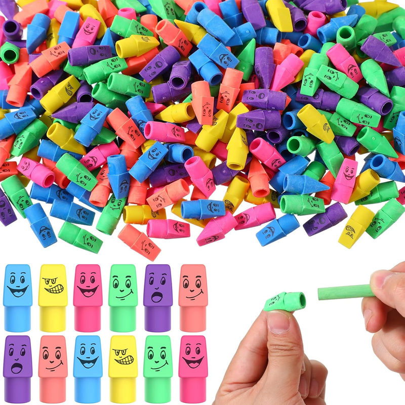 Crtiin 480 Pencil Top Eraser Bulk Assorted Colored Funny Face Erasers for Pencils Arrow Shaped Cap Toppers for Kids Teachers School Classroom Home Supplies