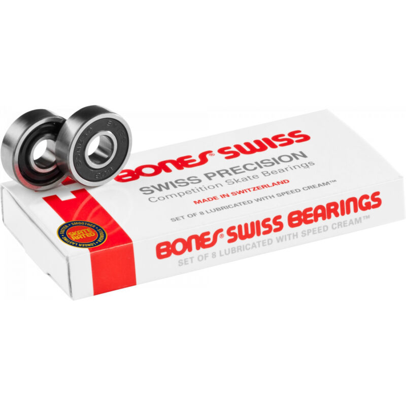 BONES SWISS Skateboard Bearings 8-Pack 8mm Precision Competition Size 608 (Std)