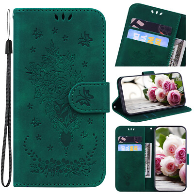 Butterfly Flower Emboss Card Wallet Case Flip Stand Cover Back For Various Phone