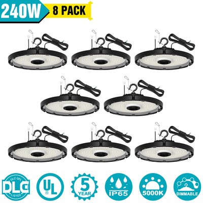 8Pack 240W LED High Bay Shop Light Fixture UFO Warehouse Commerical Factory Lamp