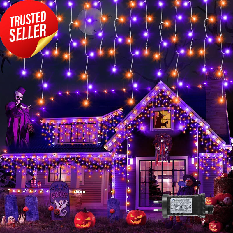 Halloween Icicle String Lights 400LED 10M Purple Orange 75Drop Eaves