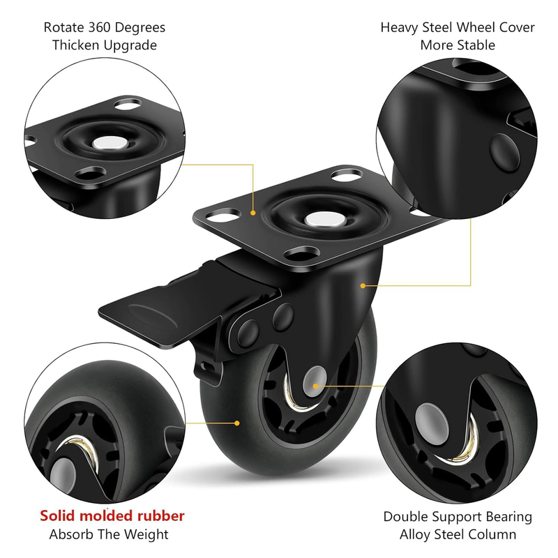 3" Casters Set of 4 ，4 Heavy Duty Quiet Casters, Max Load 2000LBS. Suitable to d