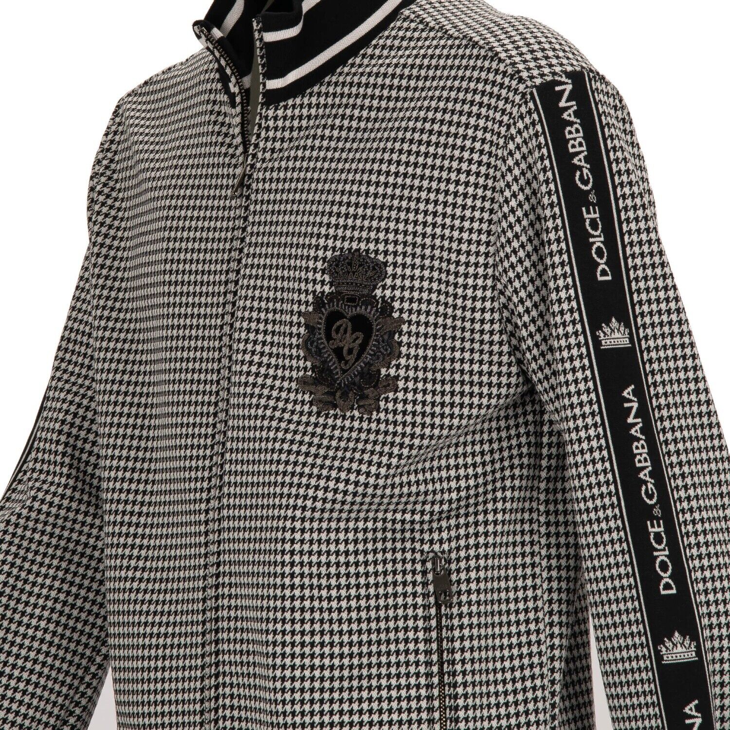 Pre-owned Dolce & Gabbana Houndstooth Jacket King With Logo Embroidery Black White 11496