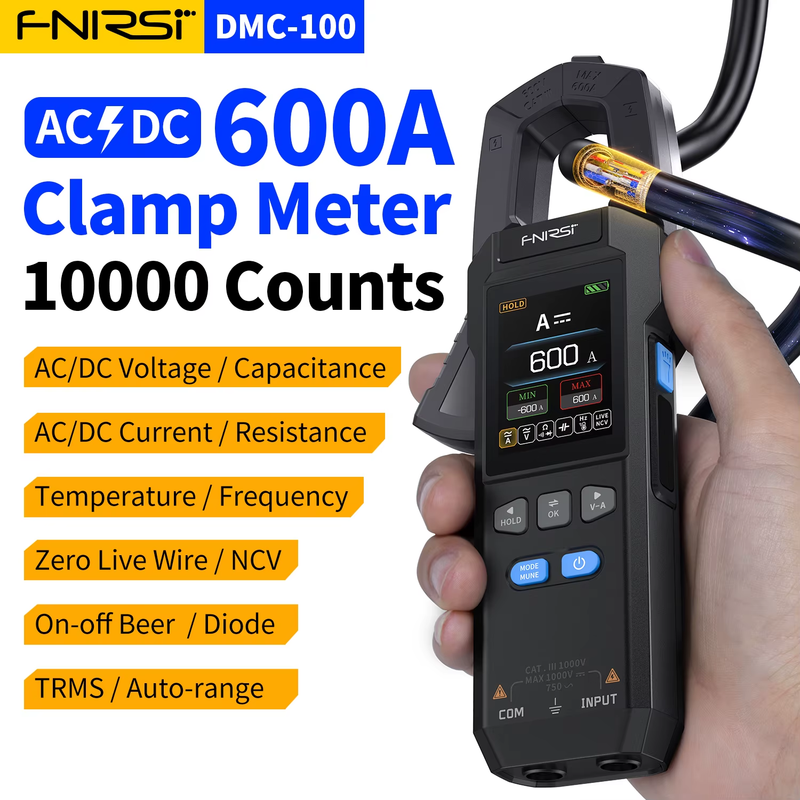 DMC-100 DC AC Current Voltage Clamp Meter USB Charger 10000 Counts 600A Amperime