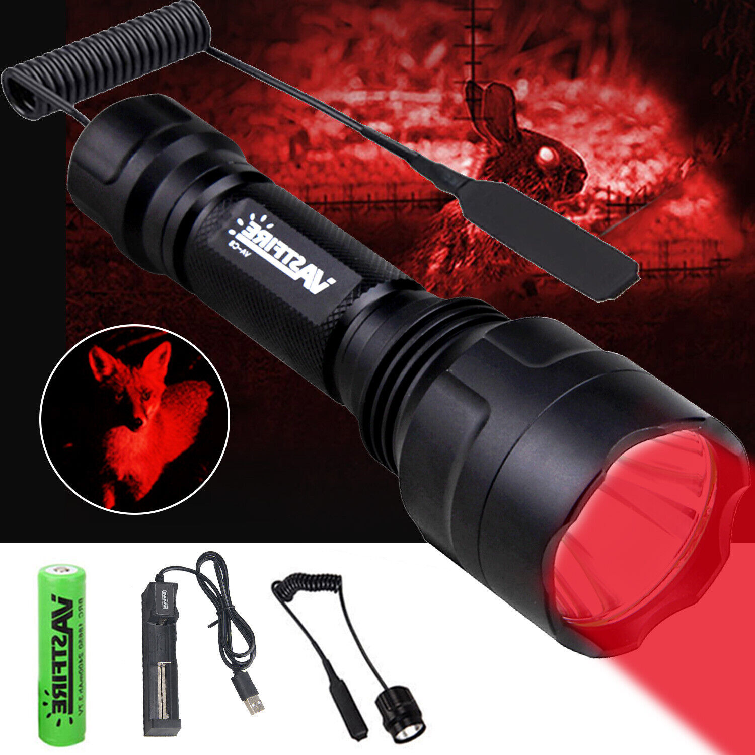 Tactical 800Yards LED Flashlight Predator Varmint Hog Hunting Light Scope Mount#