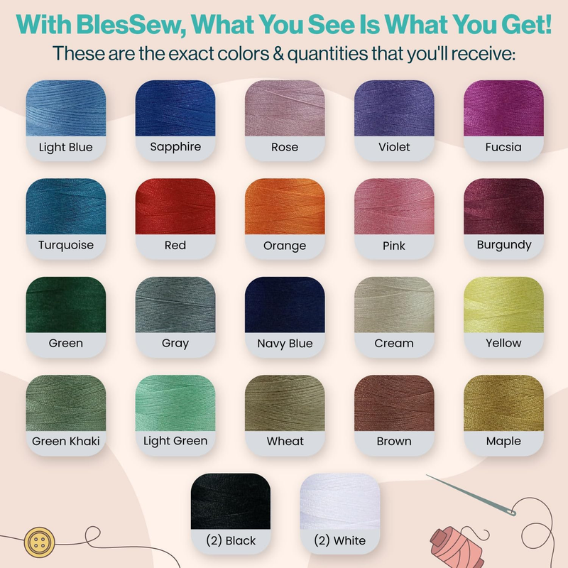 Sewing Thread - 24 Spools of Polyester Thread for Sewing Machine for Beginners,