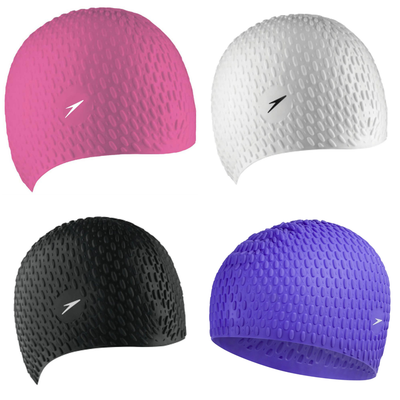 SPEEDO BUBBLE SILICONE SWIMMING CAP ERGONOMIC DESIGN BLACK WHITE PINK OR PURPLE