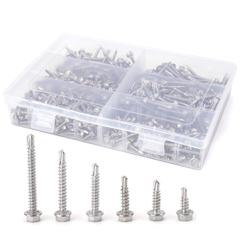 500 Pieces 410 Stainless Steel #8 Self Tapping Sheet Metal Tek Screws Assortment