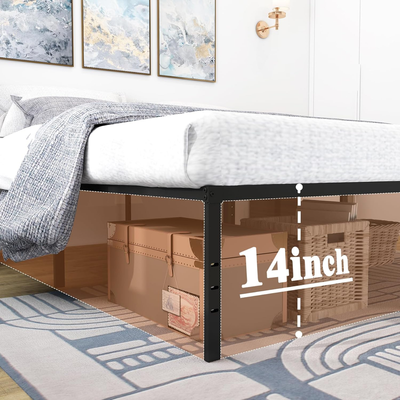 Queen Bed Frame Metal Platform, Max 3500Lbs Heavy Duty Metal Slat Support,14 Inc