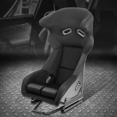 [1 шт.] Универсальное гоночное ковшеобразное сиденье из черной замши с фиксированным положением и слайдером