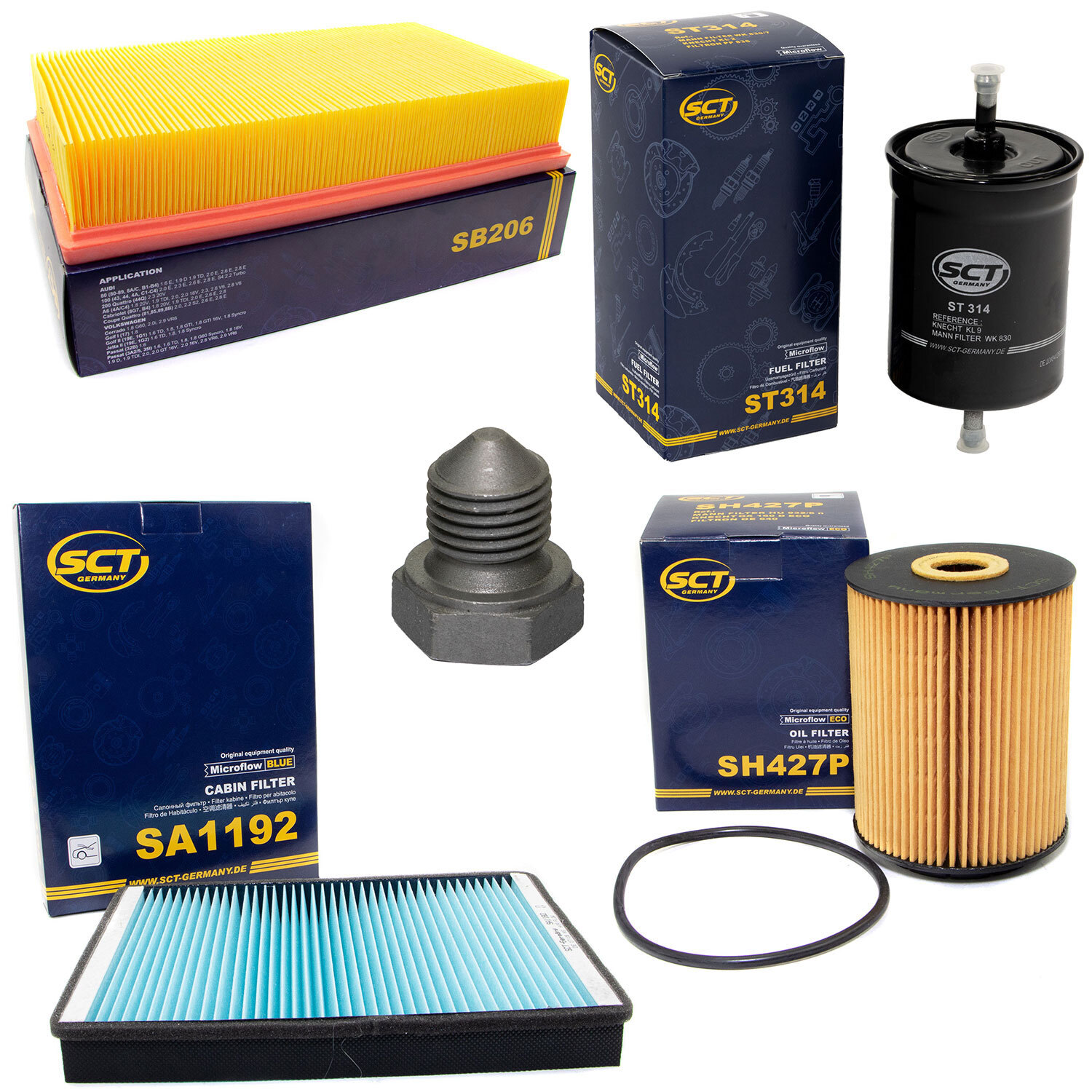 Filter Set Kraftstoff-ÖL-Luft-Innenraum + Ölablassschraube für VW Passat