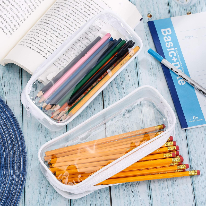 4 Pieces White Clear PVC Big Capacity Zipper Pencil Bag, Pen Pencil Case Makeup