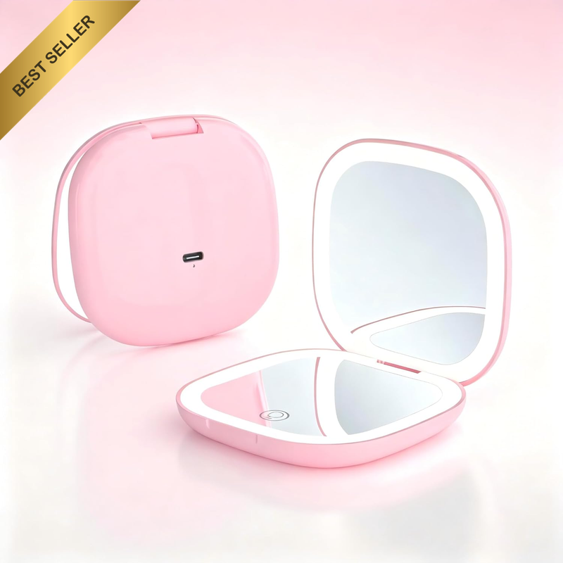 LED Compact Mirror with Light, 10X Magnifying Lighted Makeup Mirror, Rechargeabl